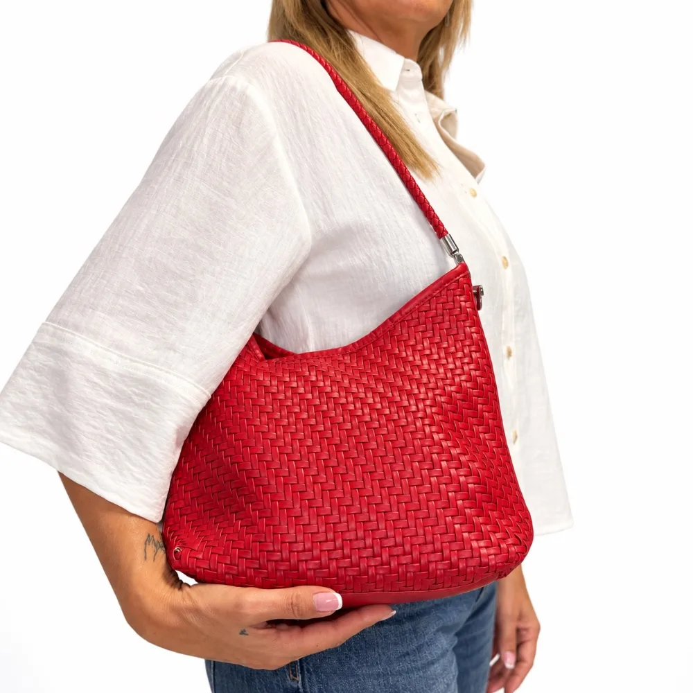 Bolso de hombro rojo trenzado — Bolsos de Martas & Co. (ref. B-2456)