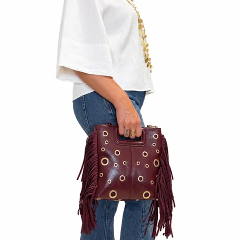 Bolso granate con flecos — foto 3