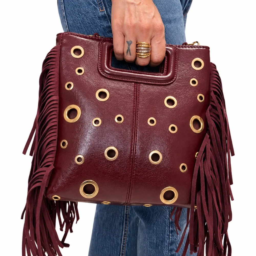 Bolso granate con flecos — Bolsos de Martas & Co. (ref. B-8593)