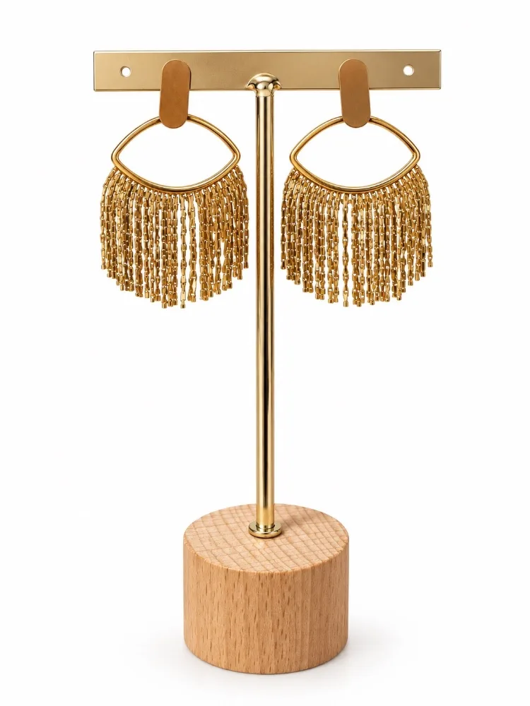 Pendientes fleco metálico dorado — Pendientes de Martas & Co. (ref. P-3002)