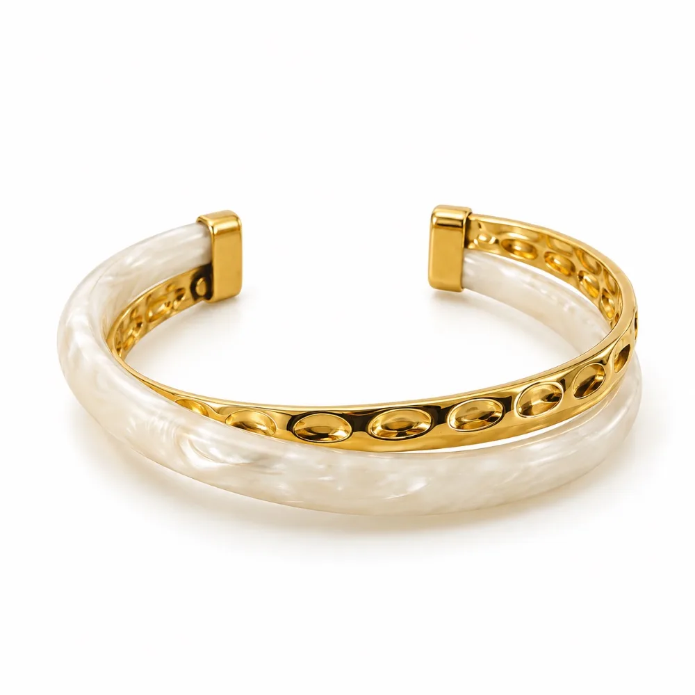 Pulsera rígida bicolor dorada — Pulseras de Martas & Co. (ref. U-7293)