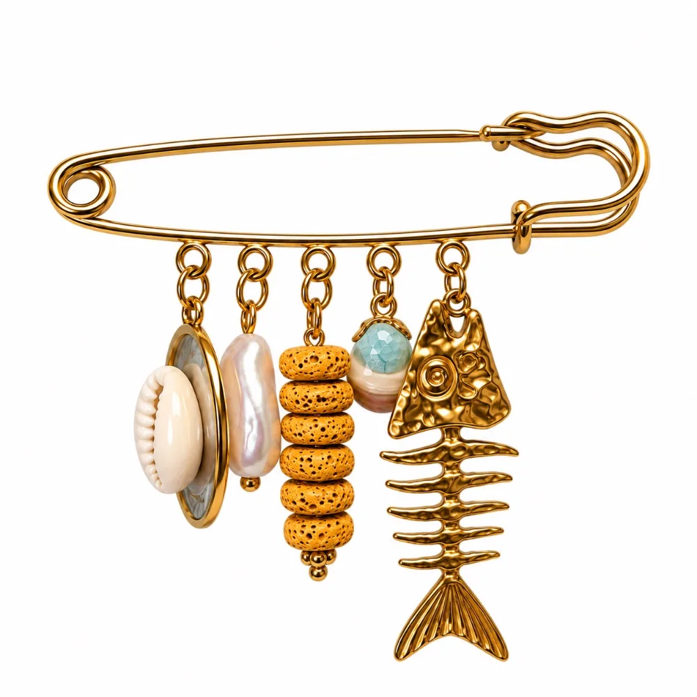 Broche imperdible marino dorado