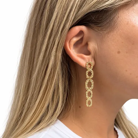 Pendientes largos de eslabones dorados