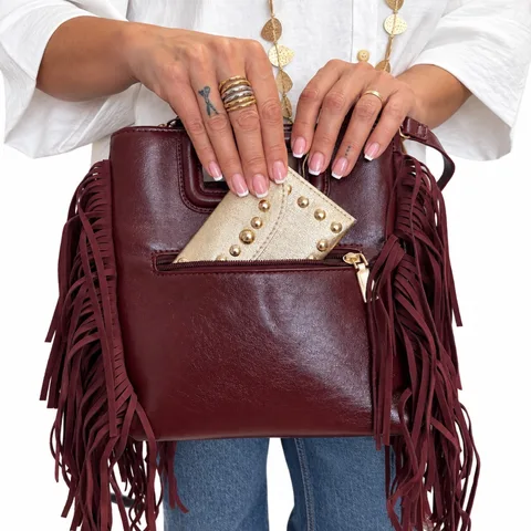 Bolso granate con flecos — foto 2